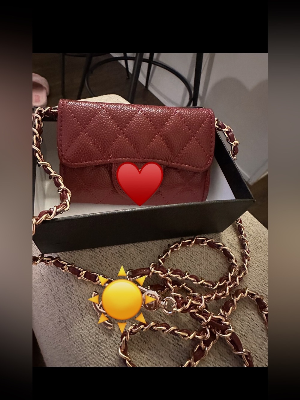 Quilted Crossbody Bag in Burgundy with Chain Strap - Picture 7 of 7